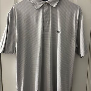 Southern Marsh Light Gray and White Stripe Polo Shirt